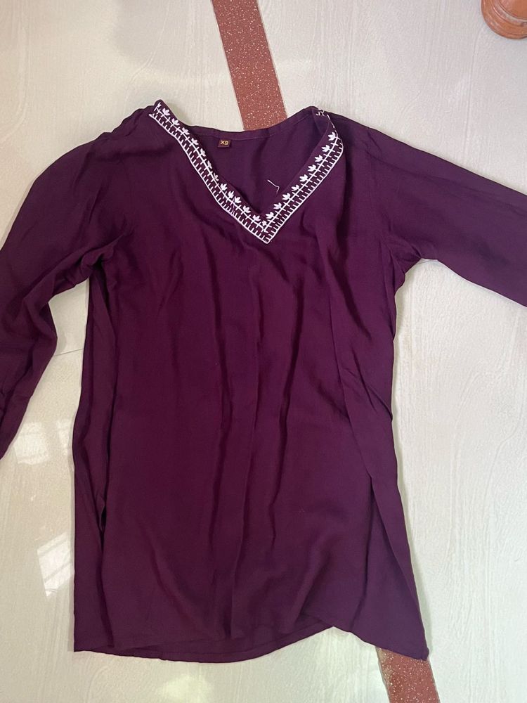 Purple Embroidered Kurta Top