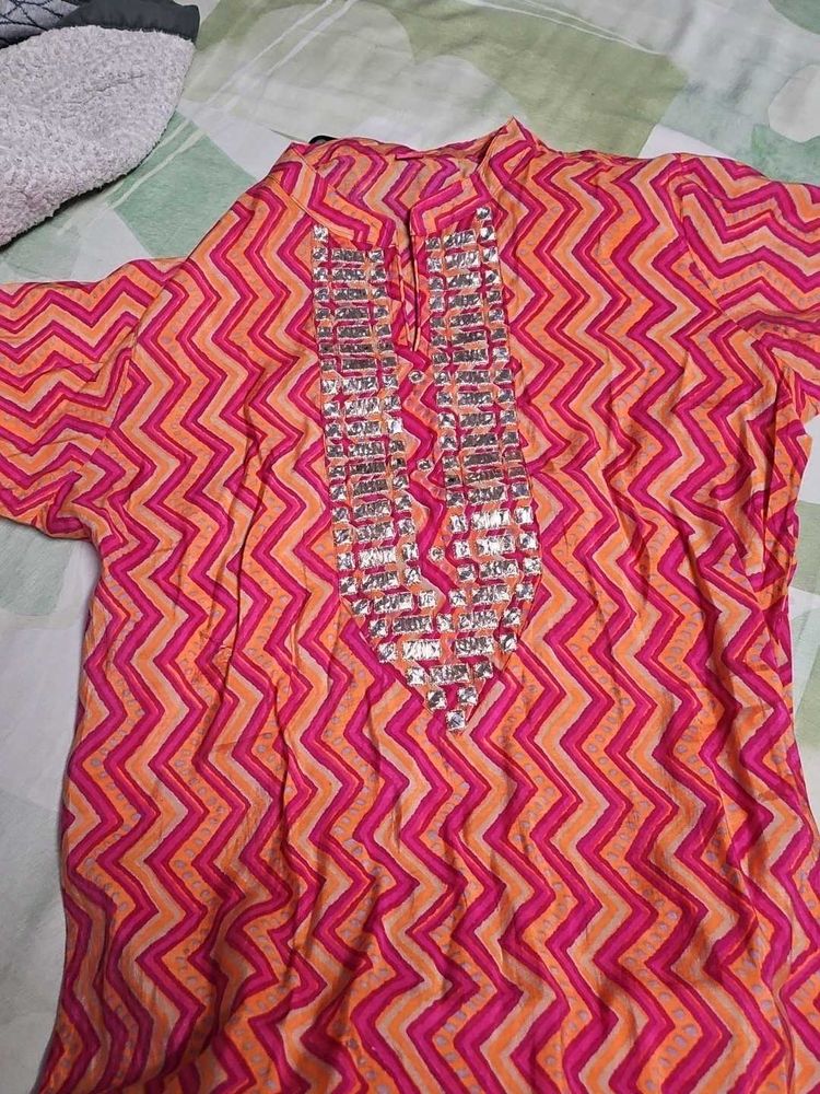 Embellished Pink &amp; Orange Kurta