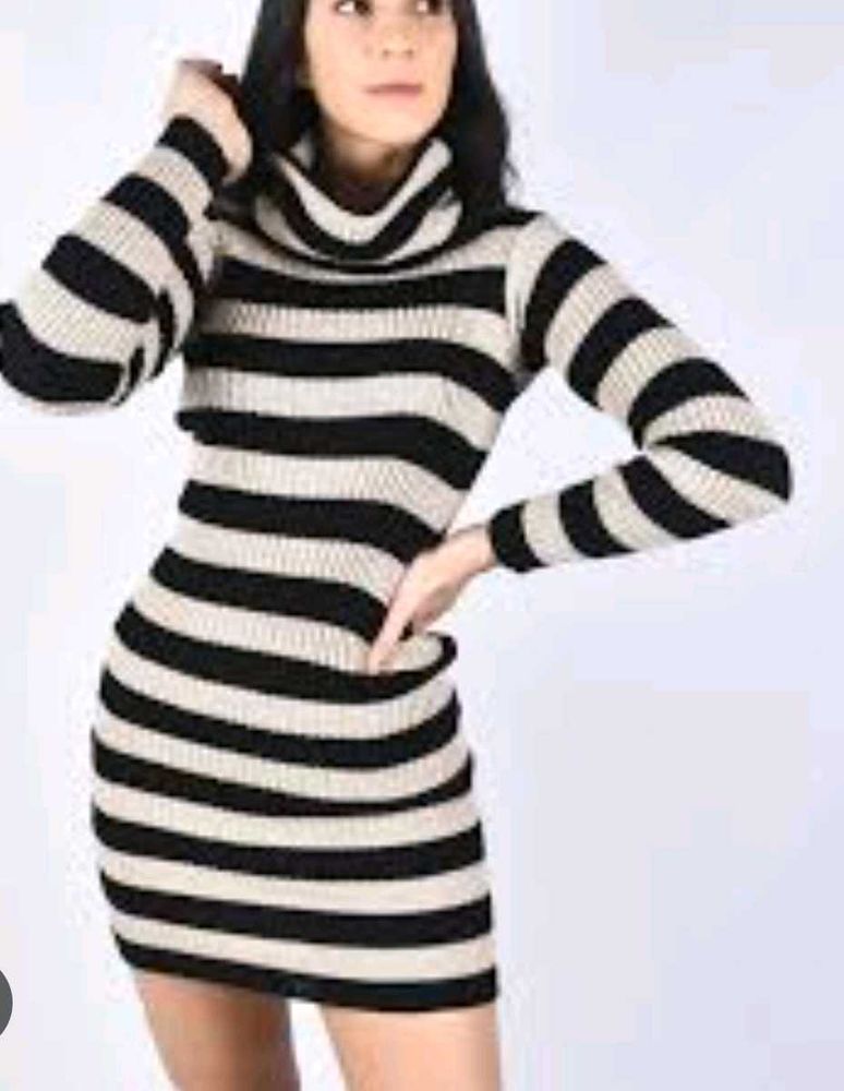 Striped Turtleneck Bodycon Dress