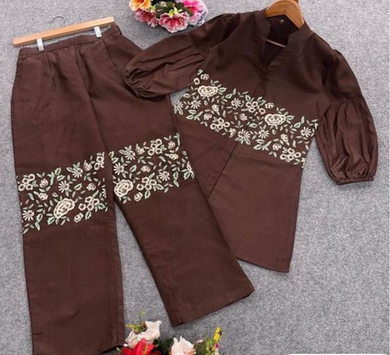 Brown Embroidered Kurta Set