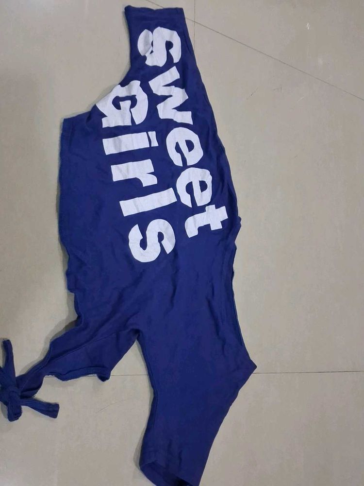 Blue "Sweet Girls" Graphic Tee (Off shoulder top)
