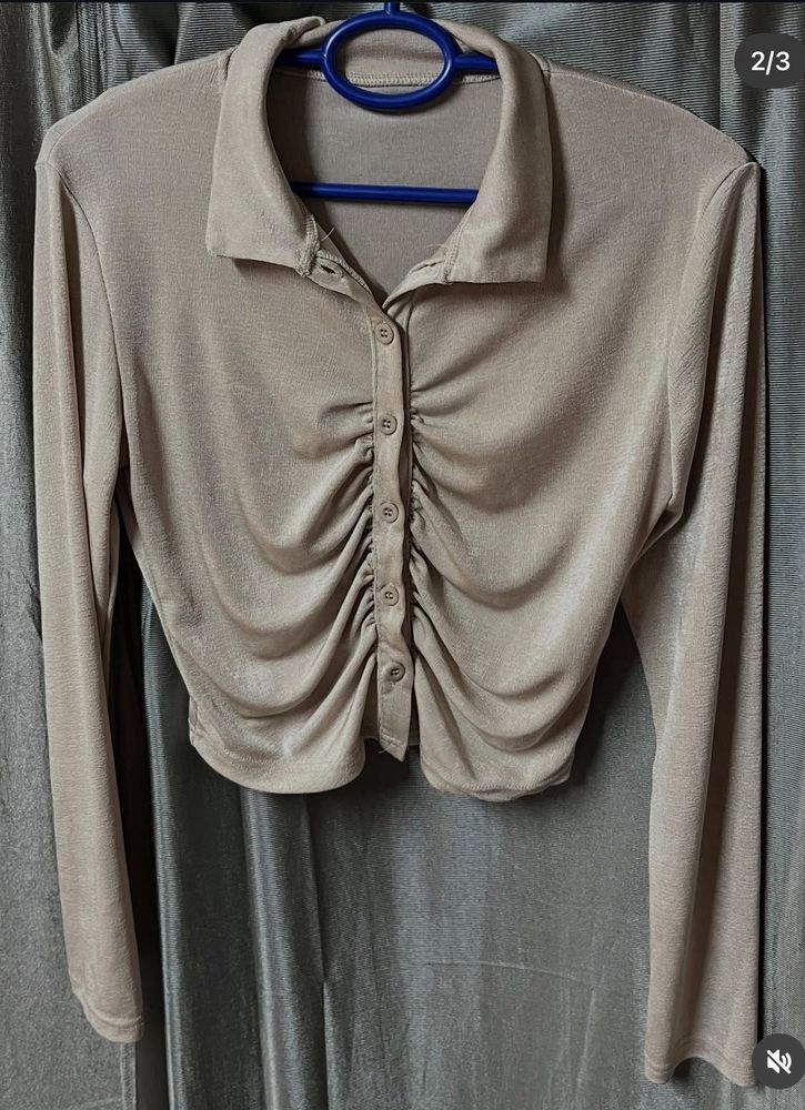 Ruched Button-Up Collared Top