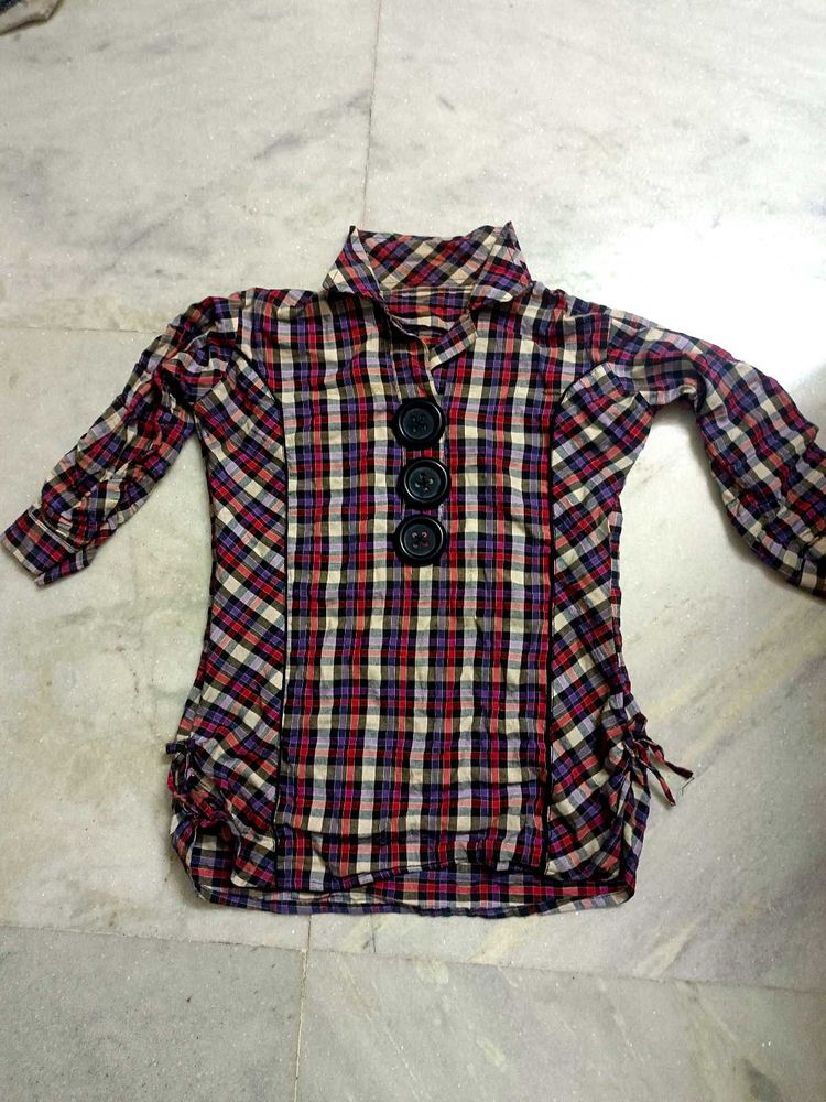Checkered Button-Up Tunic