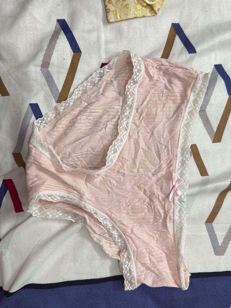 Pink Striped Lace Briefs/ Panty