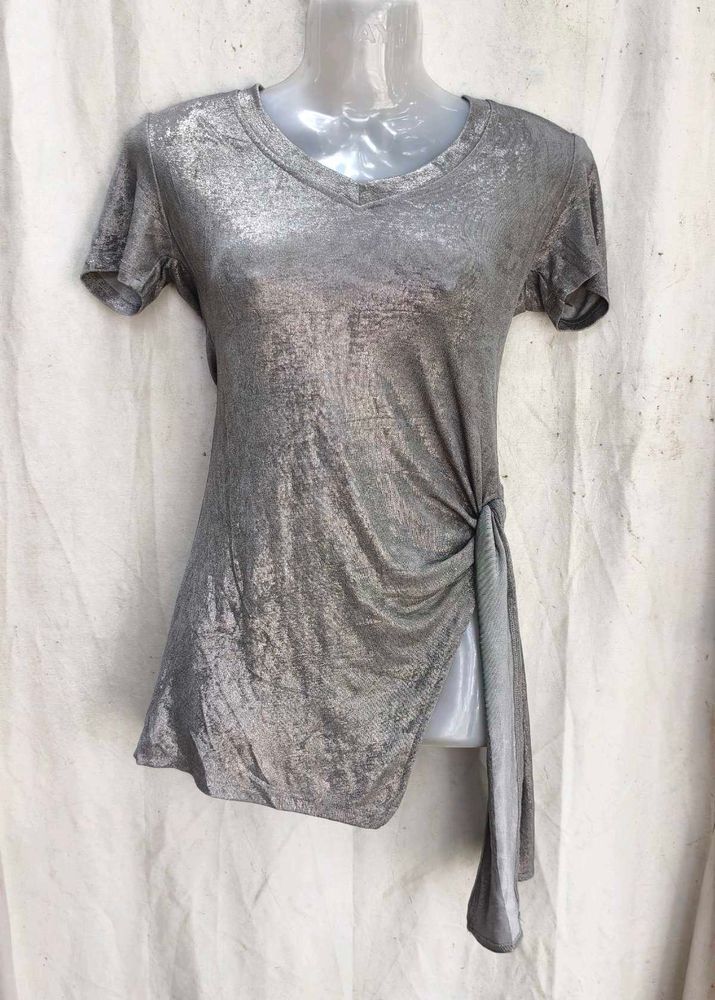 Sparkly Silver Tie-Up Tunic Top