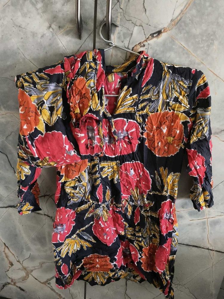 Boho Floral Print Kurta Top
