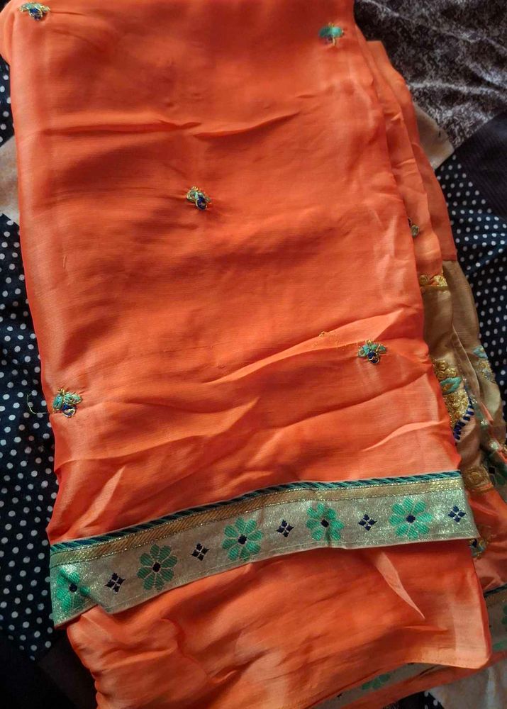 Orange Saree with Embellishments