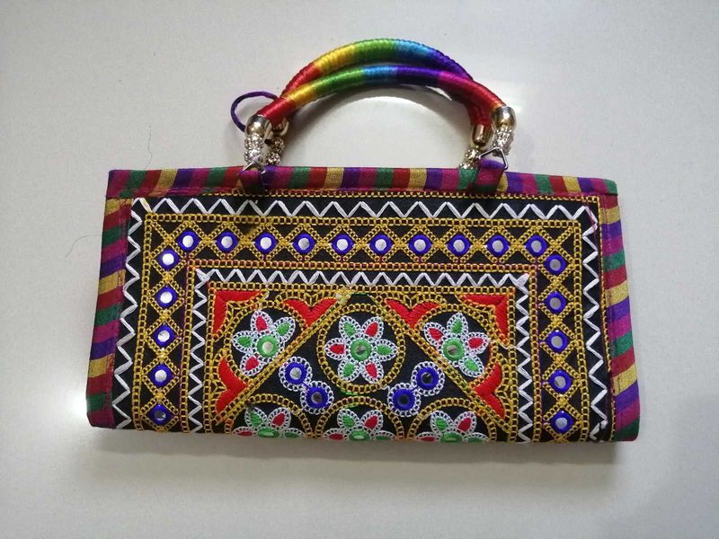 Embroidered Clutch with Mirror Work