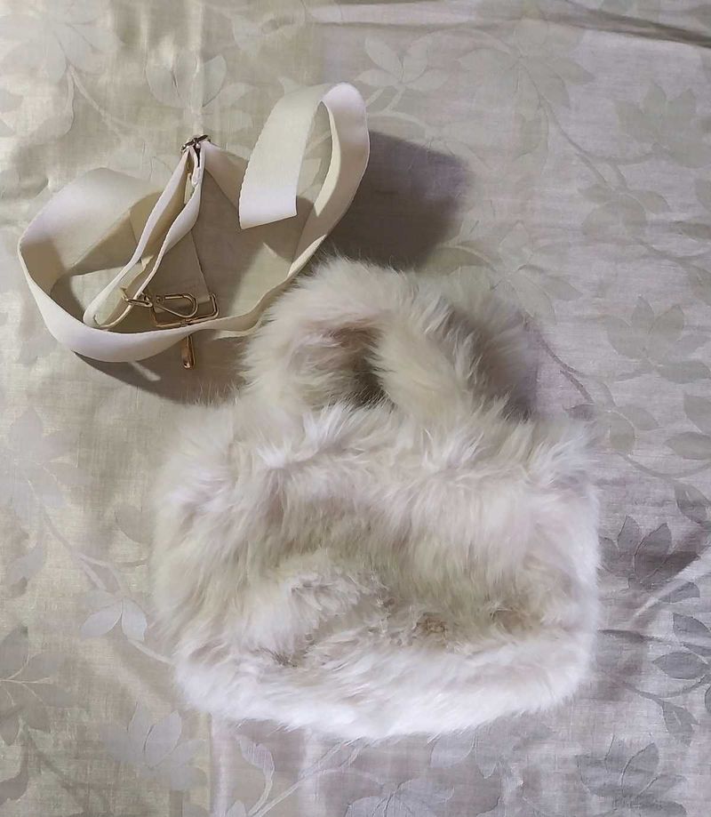 plush white faux fur H&amp;M bag
