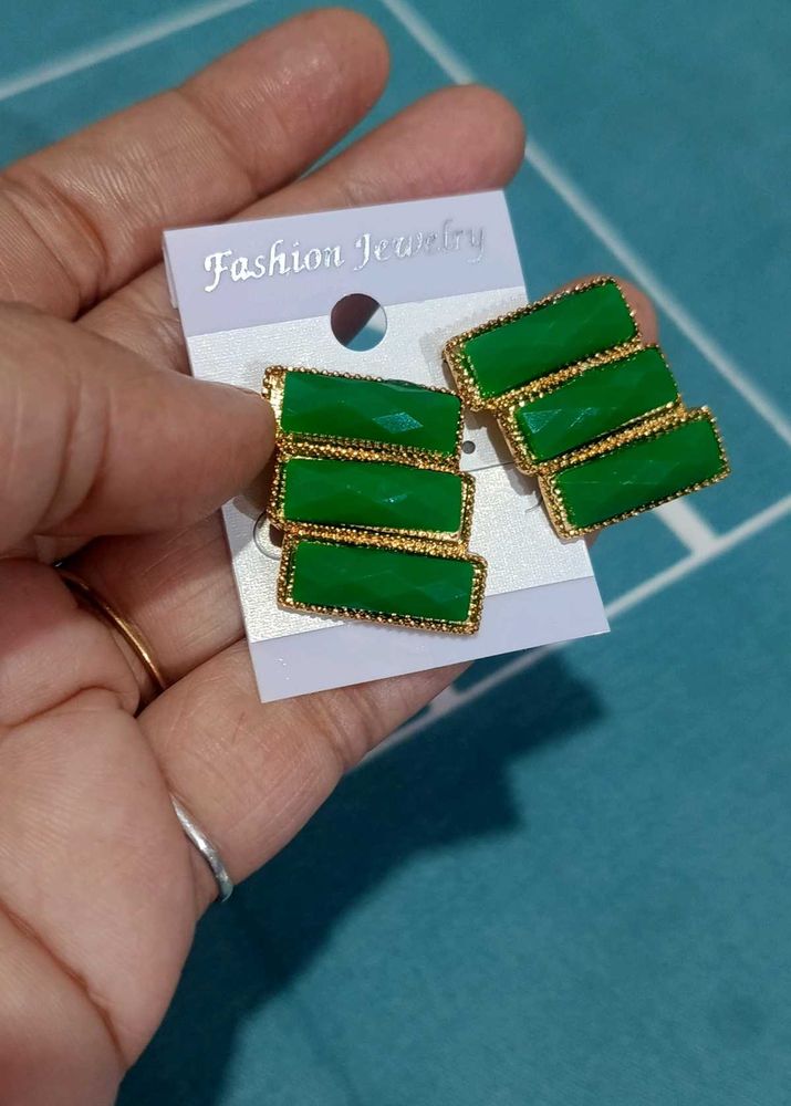Green N Pink  Line Earring