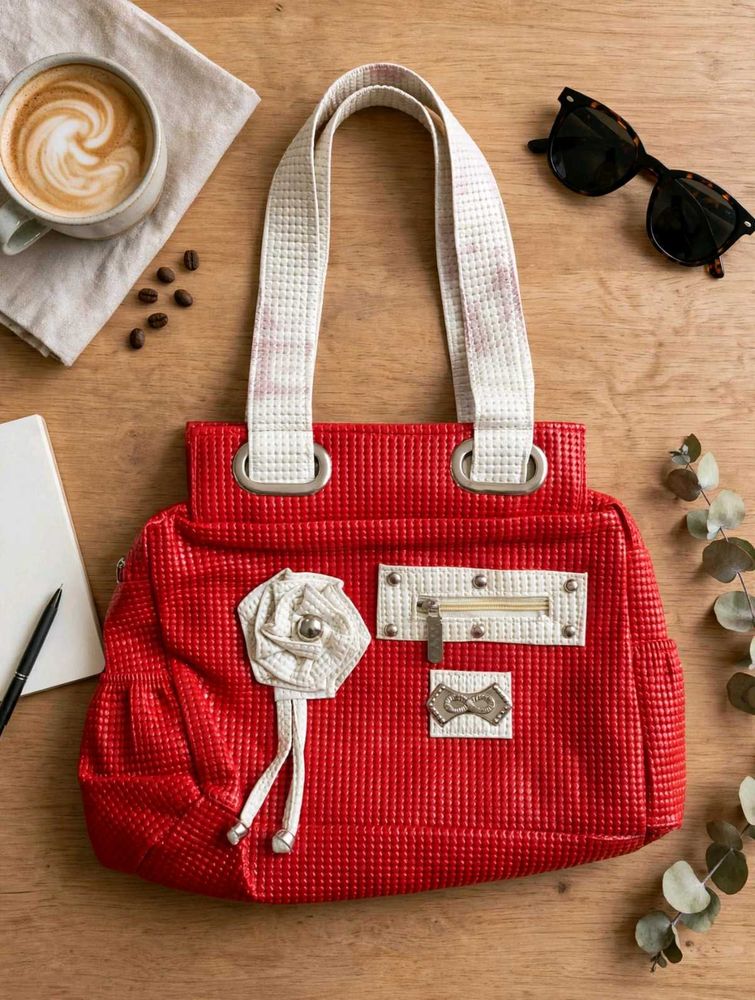 Chic Red Textured Handbag