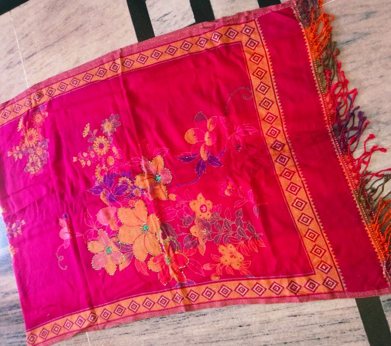 Printed. Woolen Stole For Girls  &amp; Women  1 -2 Time Use   Colour Pink