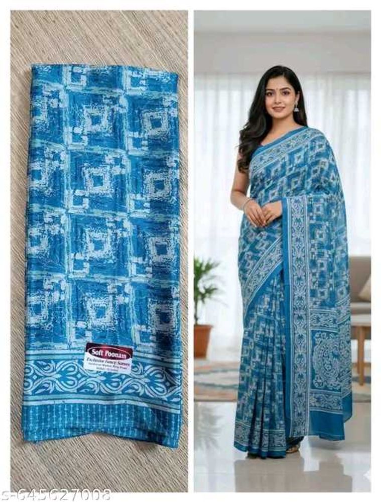 new Elegant Blue Printed Saree No blouse