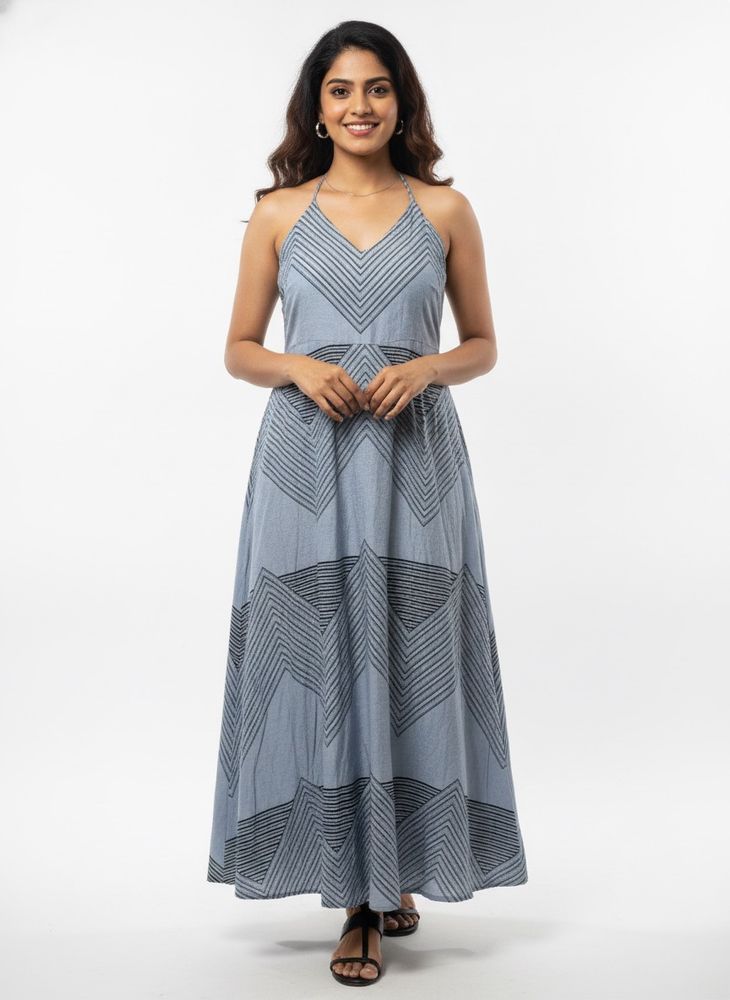 Light Blue Chevron Maxi Dress