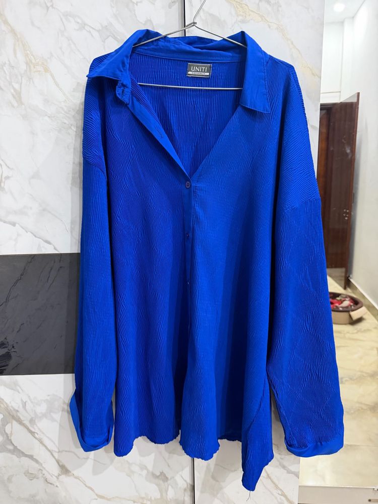 Vibrant Blue Textured Long Sleeve Top