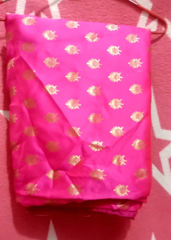 Bright Pink Saree with Gold Motifs