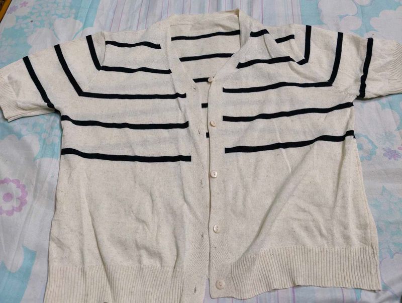 Striped Short Sleeve Cardigan
