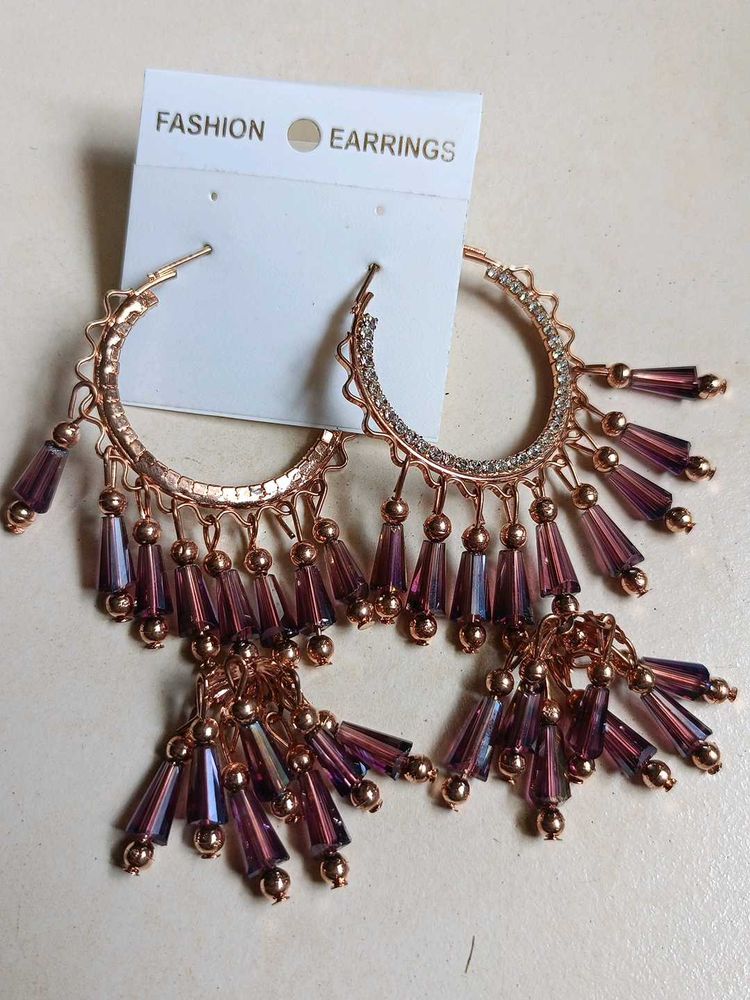 Boho Hoop Earrings with Purple Beads