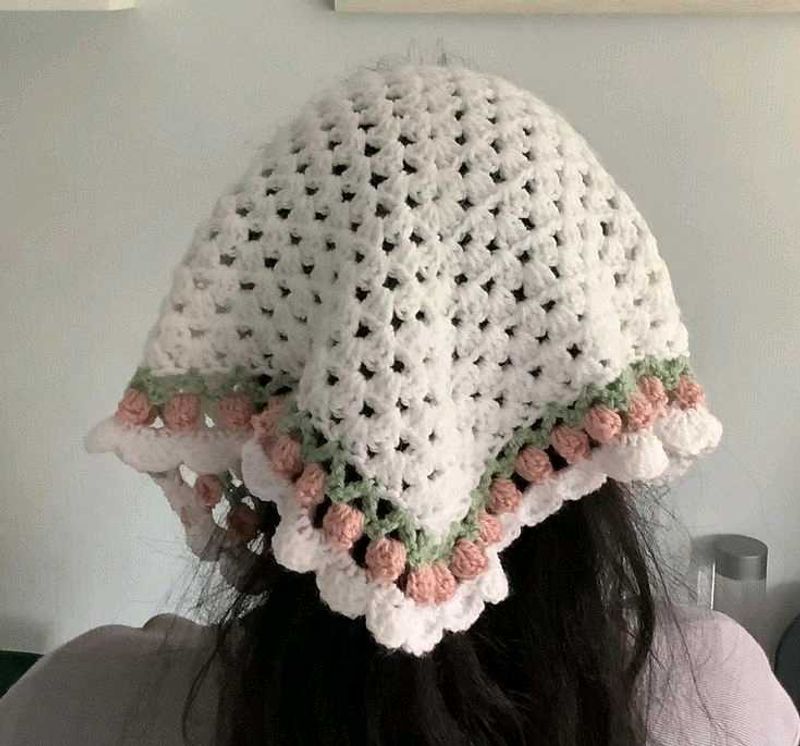 Crochet Bandana with Floral Detail