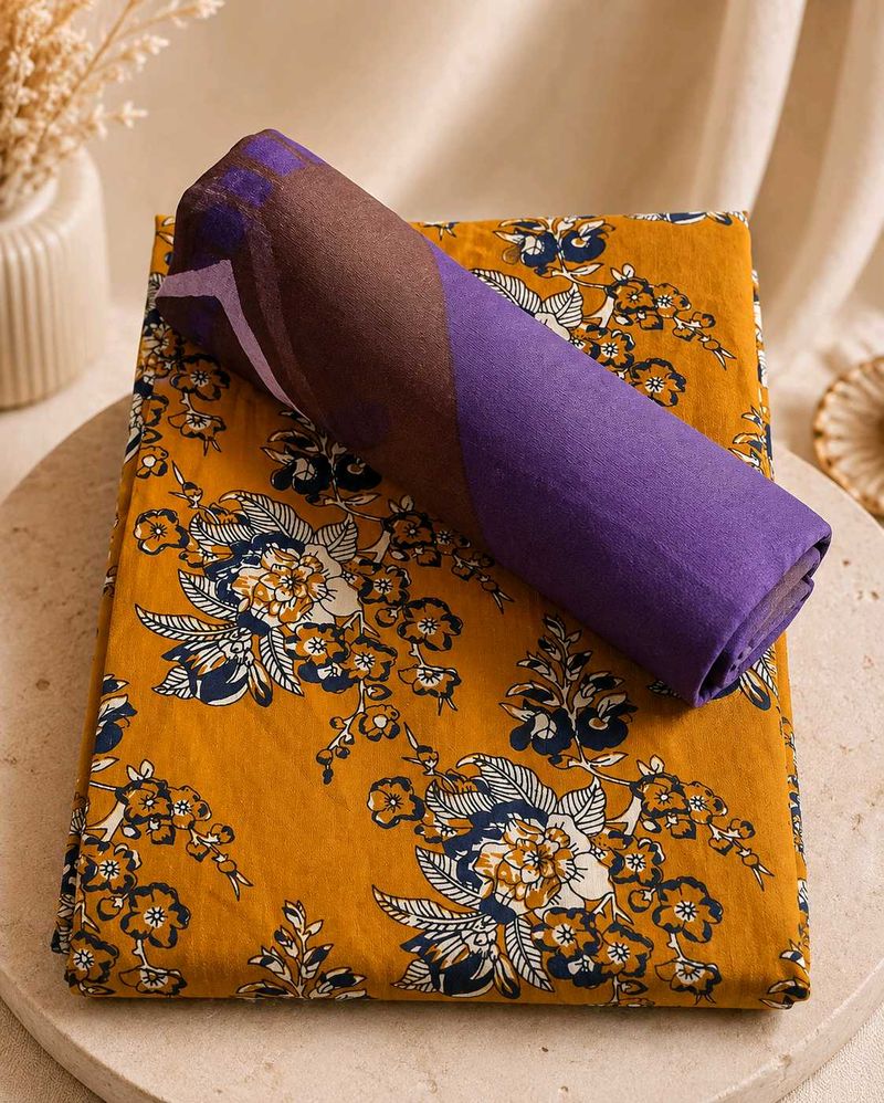 Premium Cotton Rajputi Suit Mustard Floral