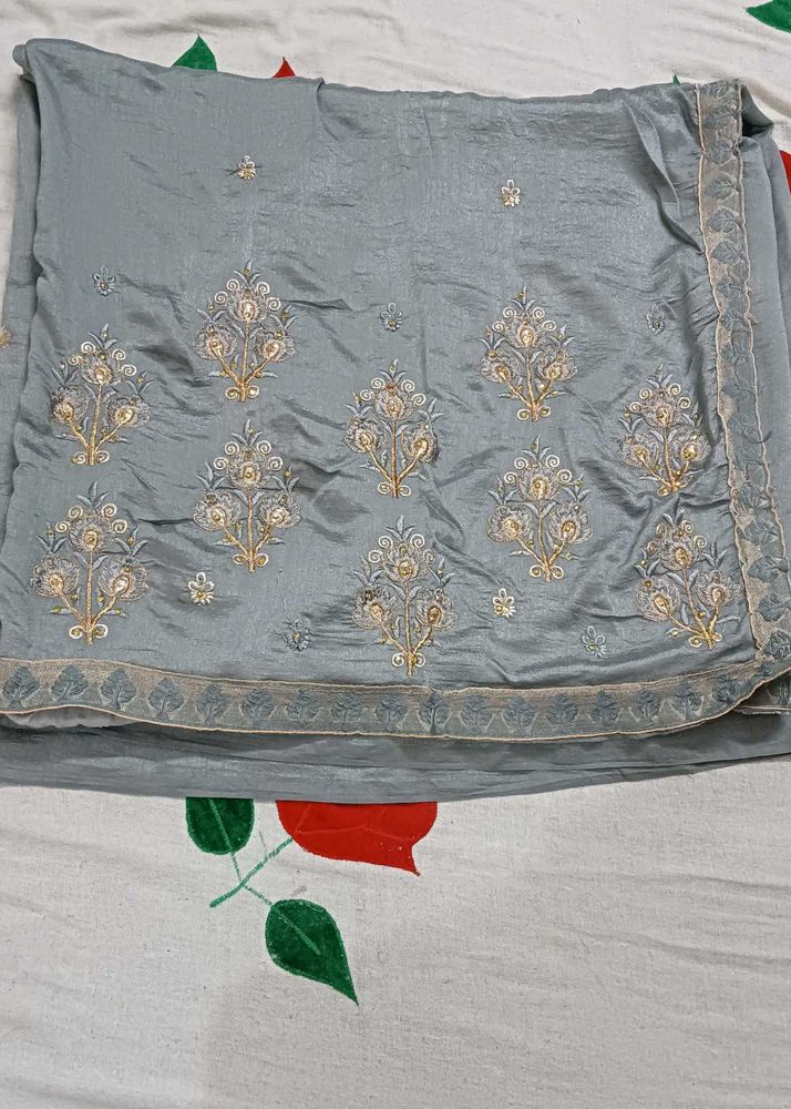 Embroidered Grey Saree