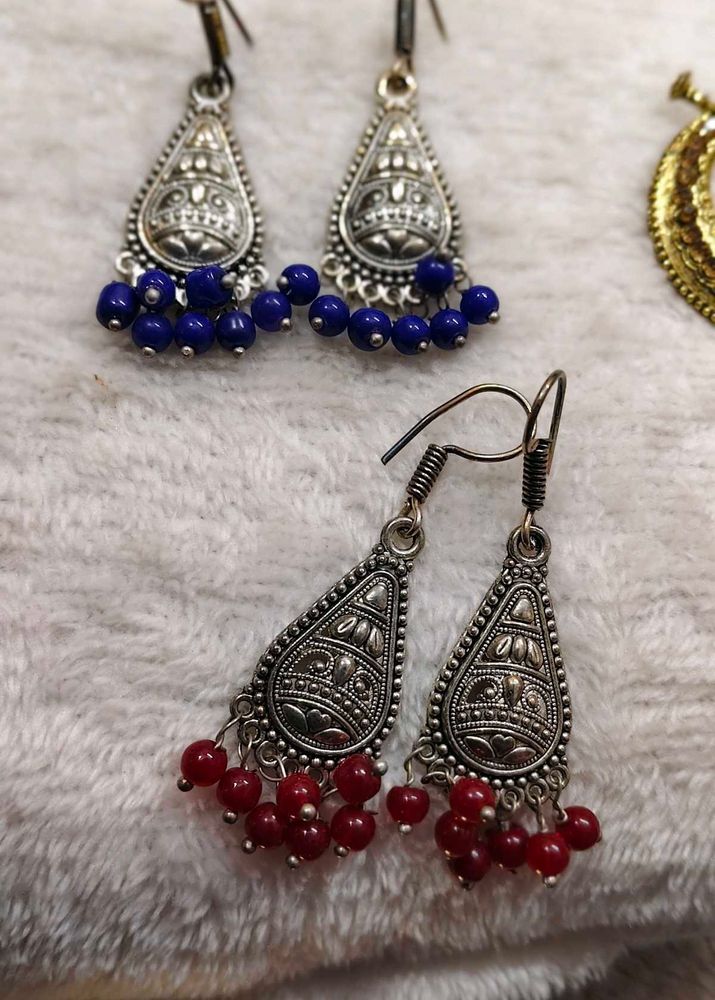 Dangle Earrings with Blue Beads