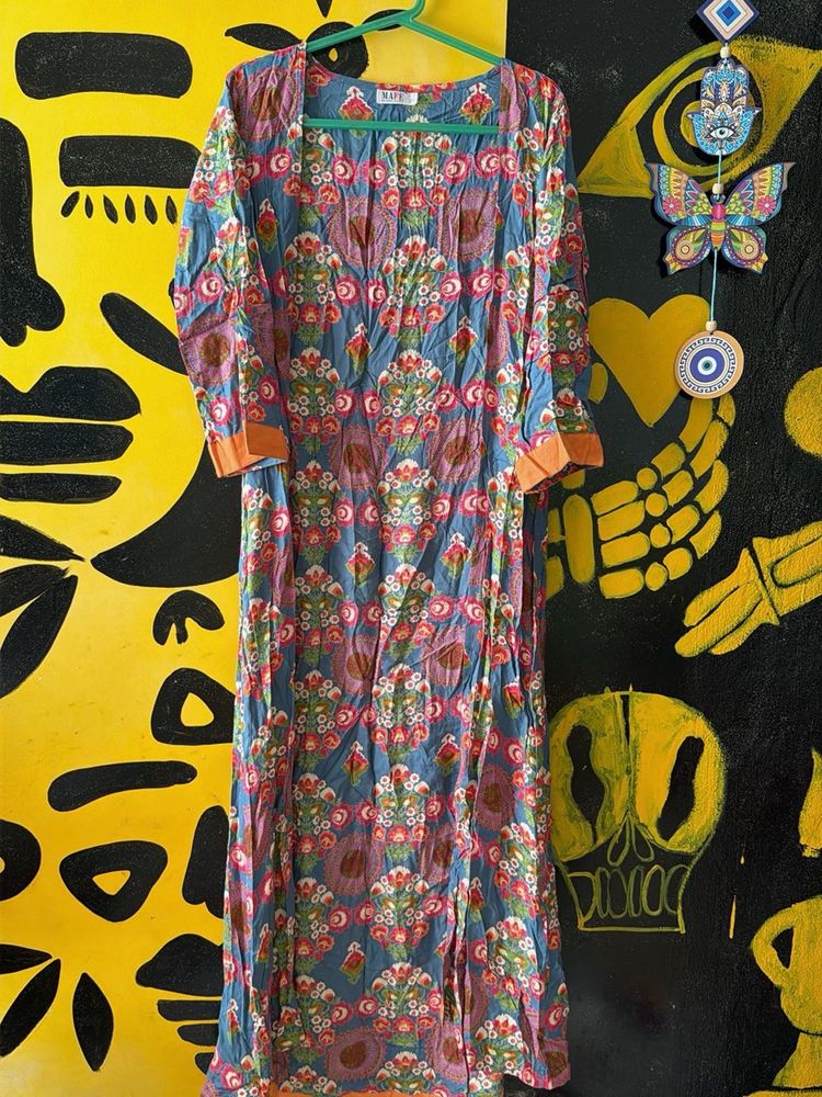 Blue Floral Print Kurta jacket