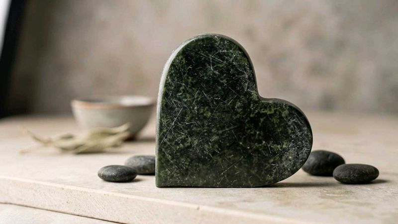 Polished heart-shaped green stone (marble finish)