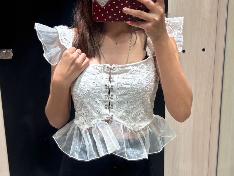 White Broderie Anglaise Peplum Top
