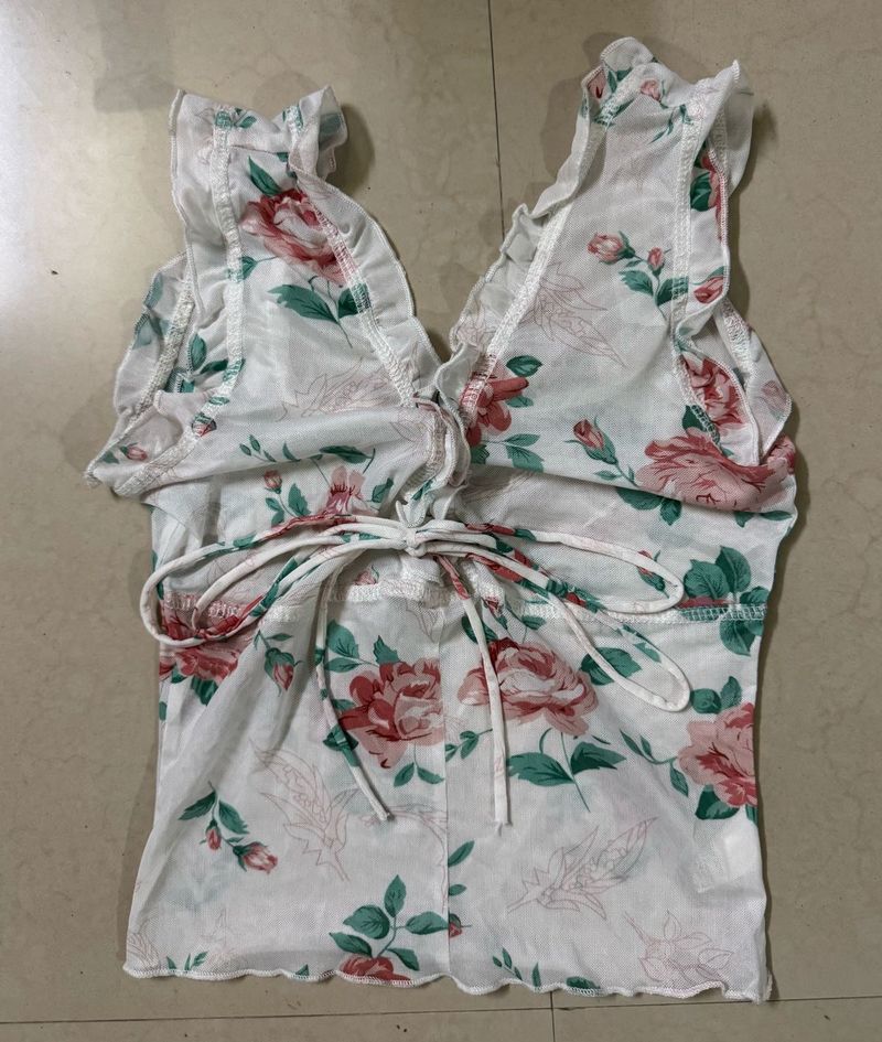 Floral Print Ruffle Tie-Front Top