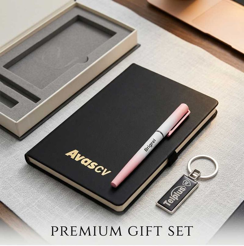Premium Gift Set - Notebook, Pen, Keychain