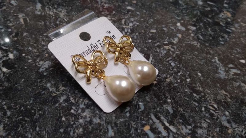 Gold Bow Pearl Drop Earrings