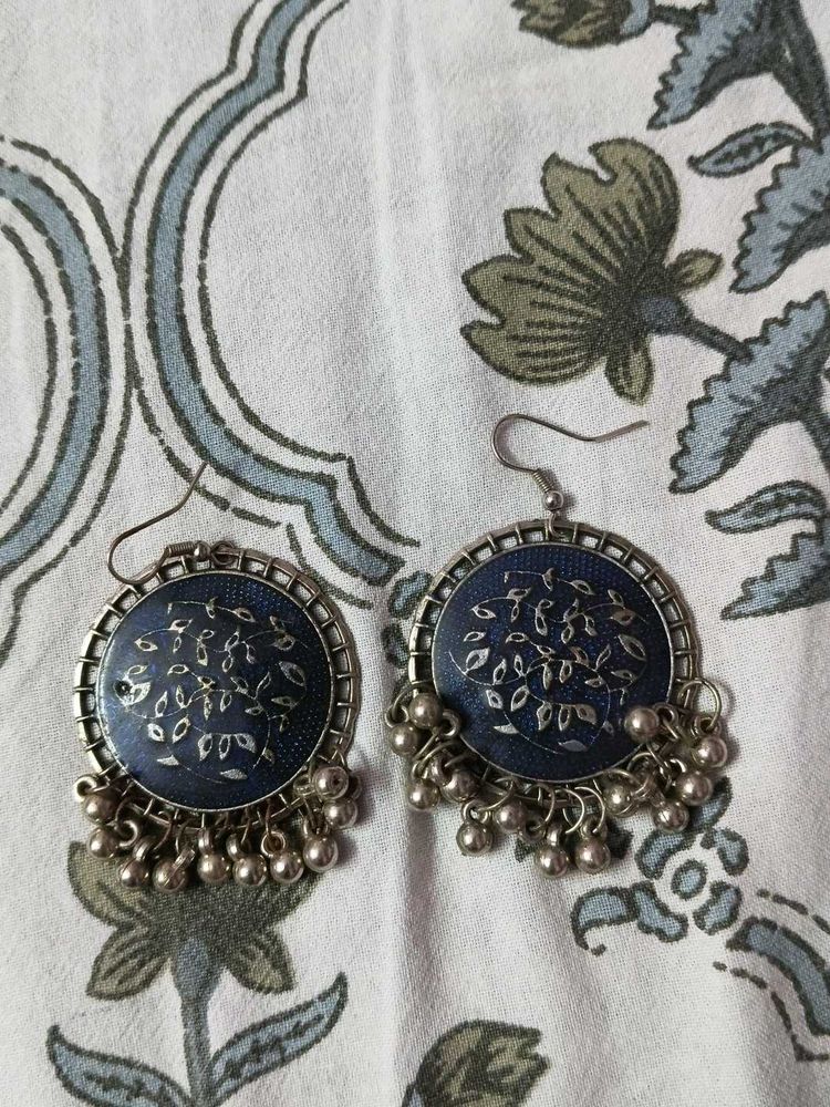 Bohemian Blue Floral Jhumka Earrings