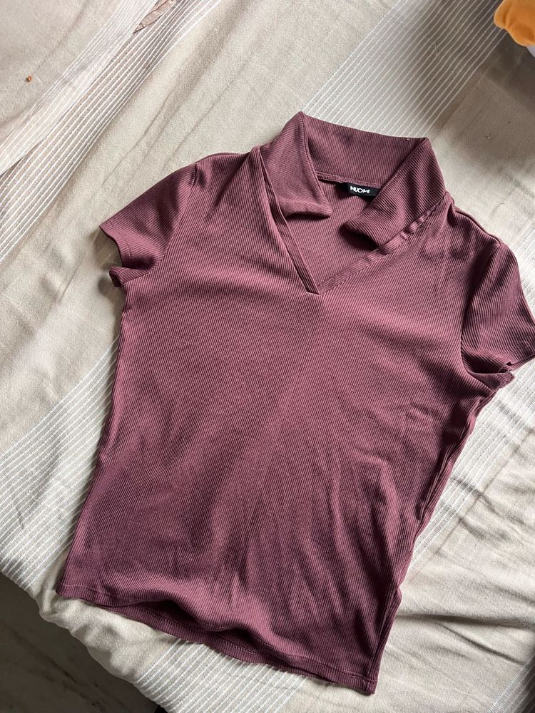 Nuon Burgundy Ribbed Polo Top - Size S