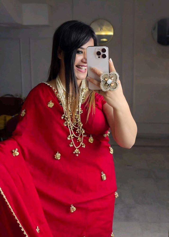 Vibrant Red Embroidered Saree