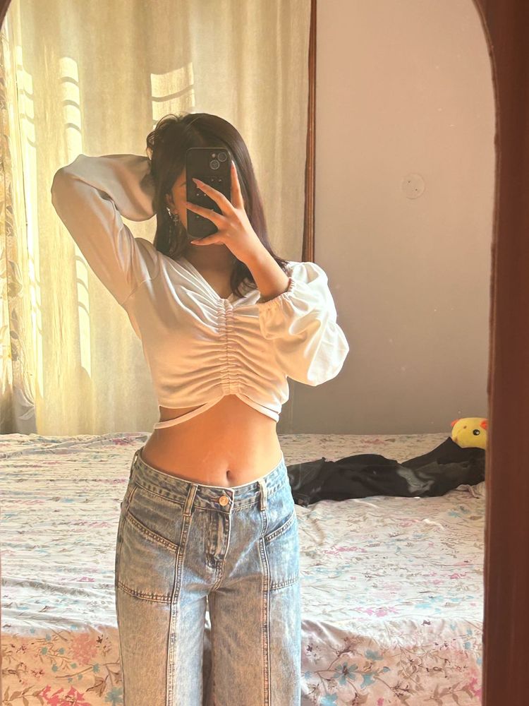 Chic White Ruched Crop Top