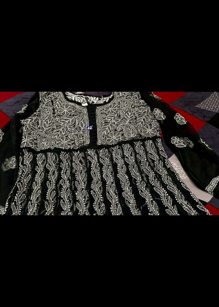 Black Embroidered Chikan Kari Kurti