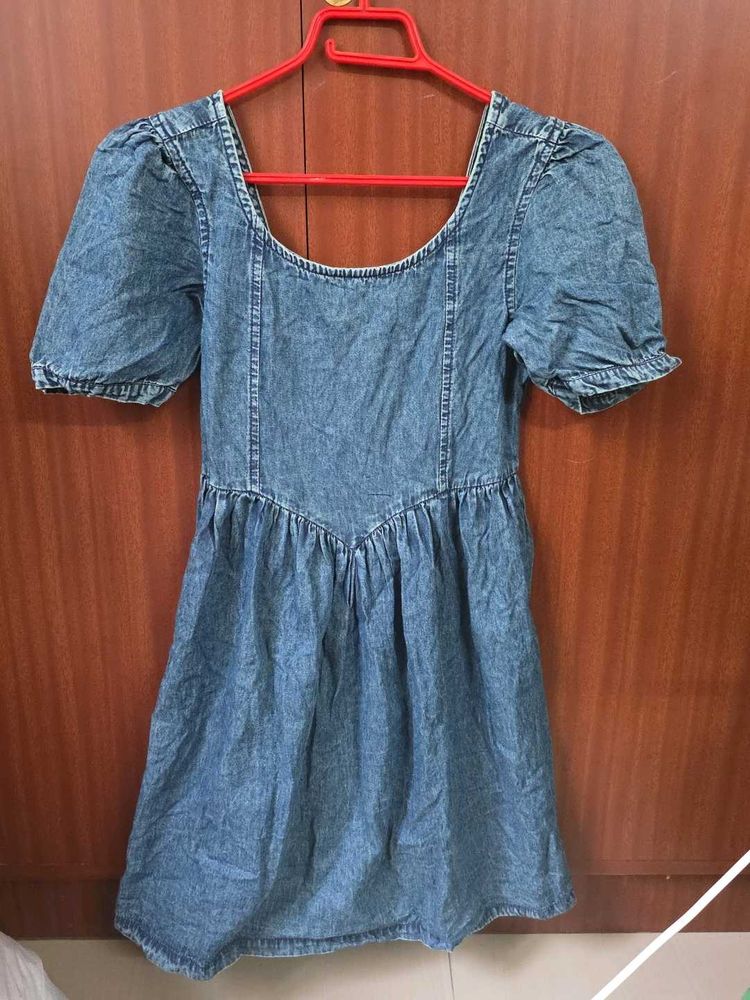 Vintage Denim Puff Sleeve Dress