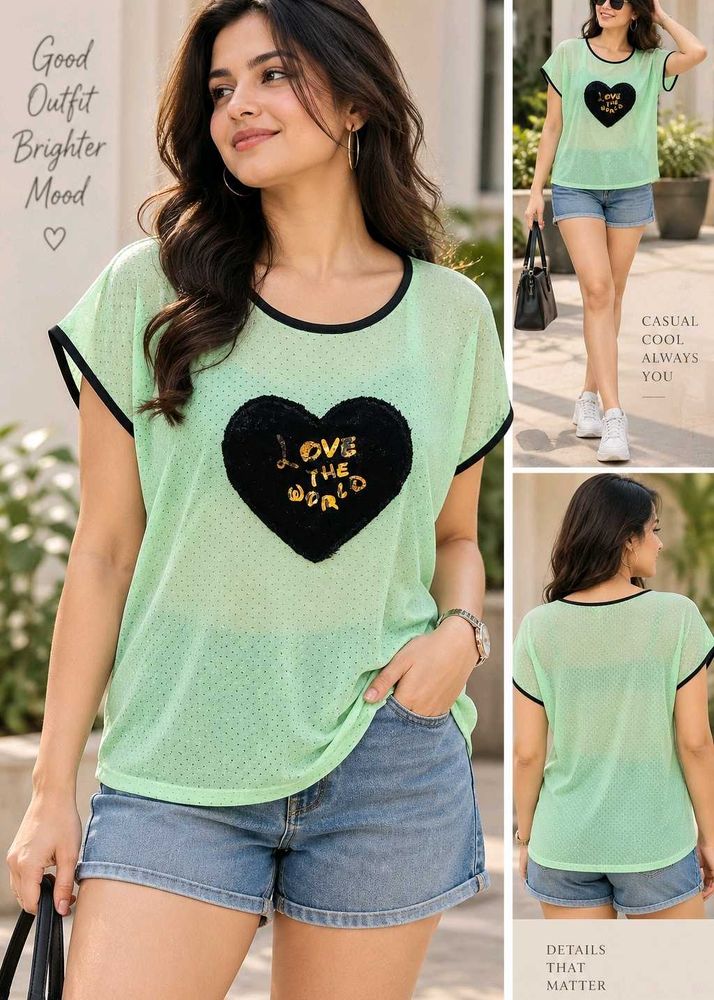 Mint Green Heart Graphic Tee
