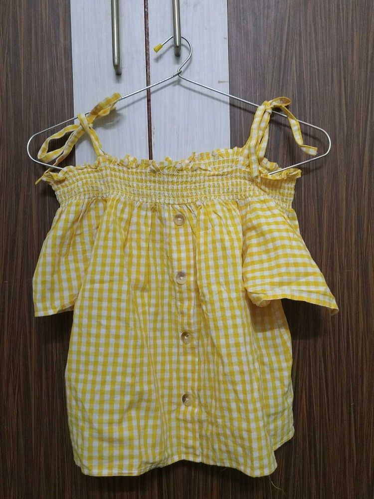 Yellow Gingham Off-Shoulder Top