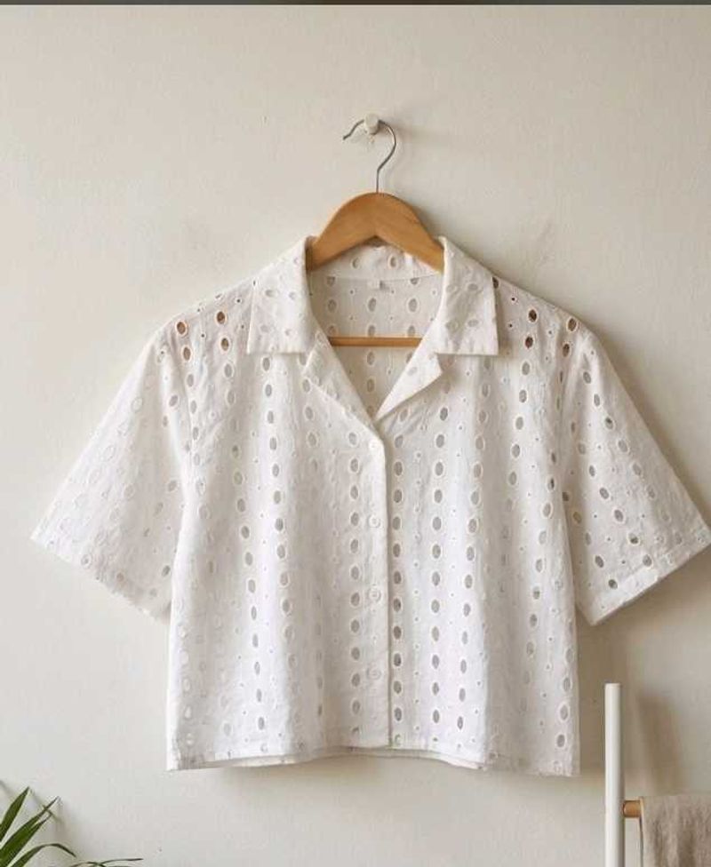 White Broderie Anglaise Cropped Shirt