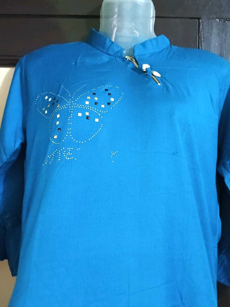 Blue Butterfly Embellished Top