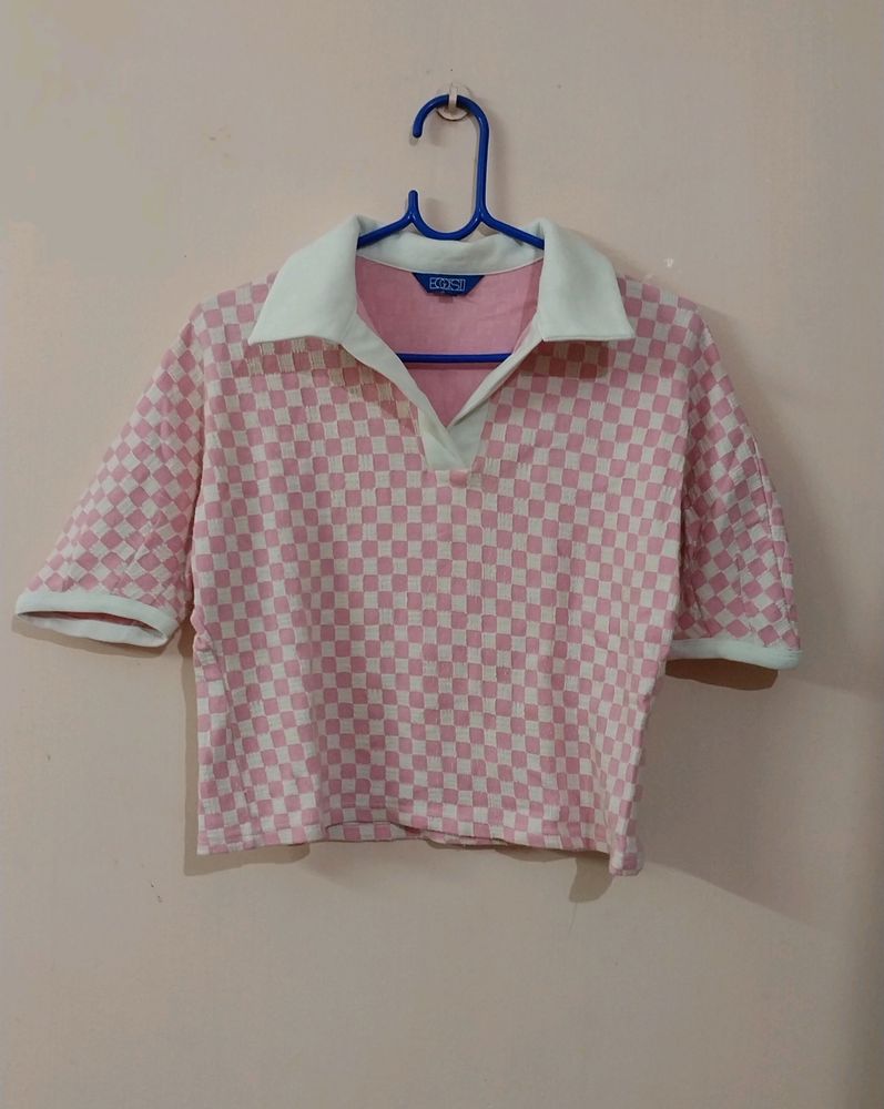 Pink &amp; White Checked Tshirt