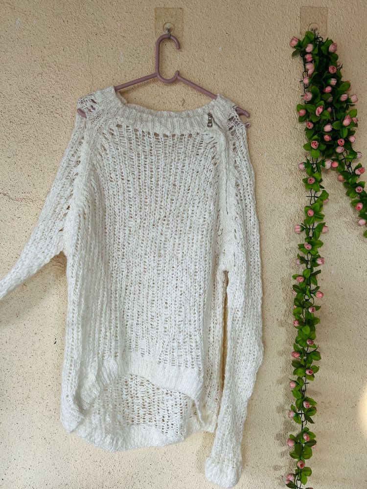 White Knit Pullover Sweater