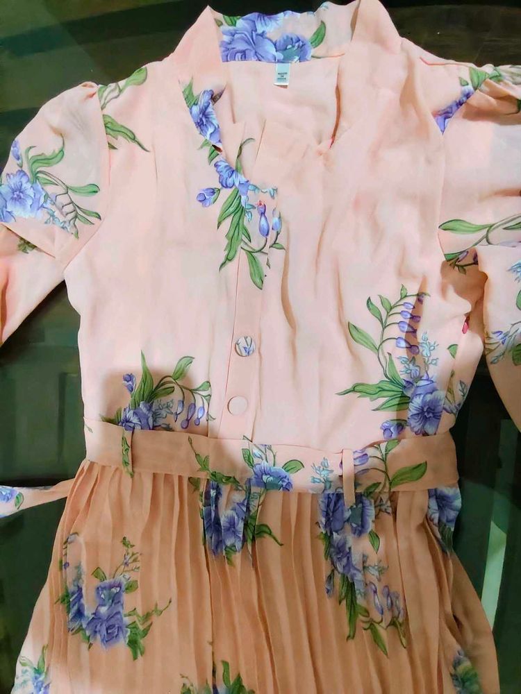 Peach Floral Print Maternity Gown