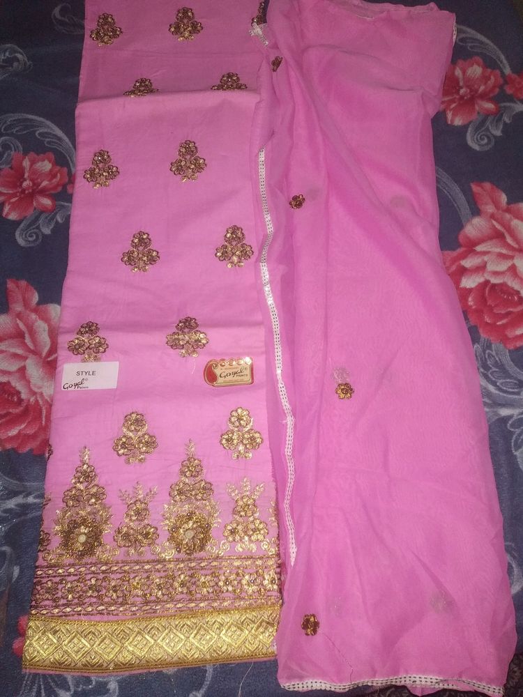 Unstitched Pink Cotton Suit