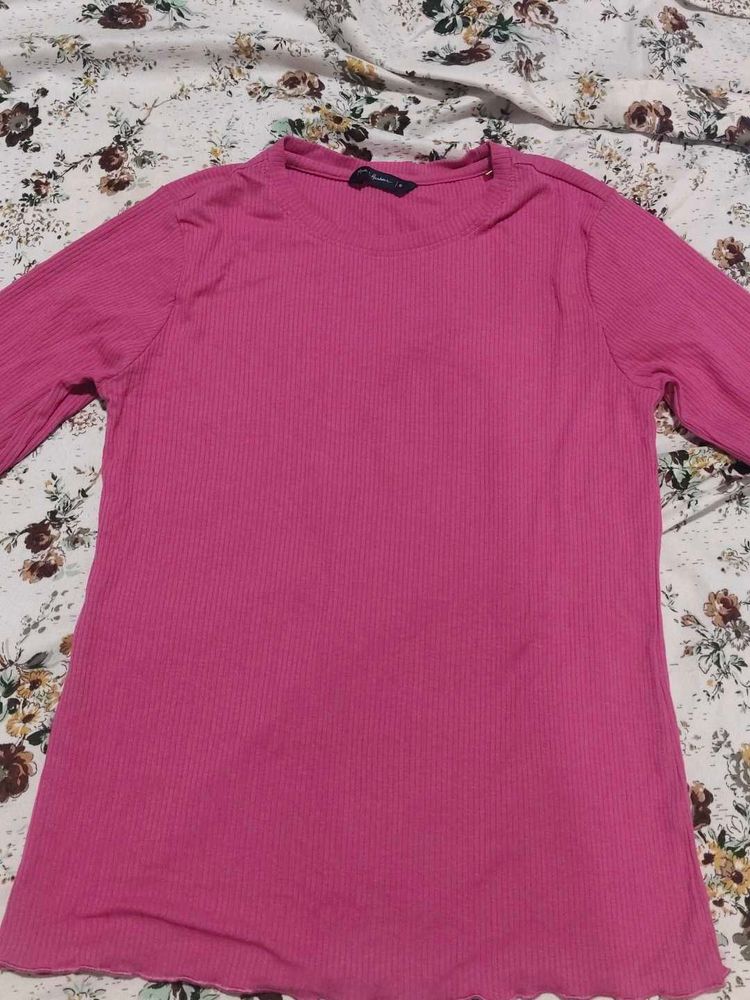 Ribbed Pink Long Sleeve Top