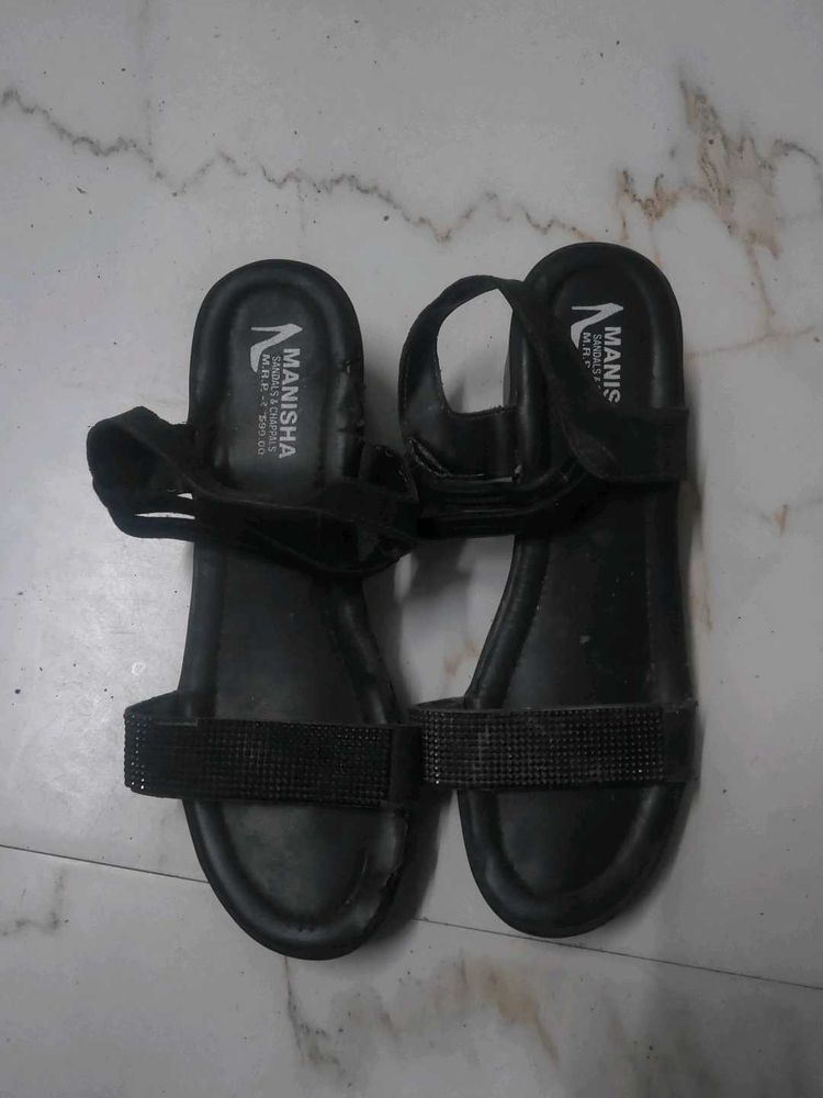 Stylish Black Embellished Flat Sandals