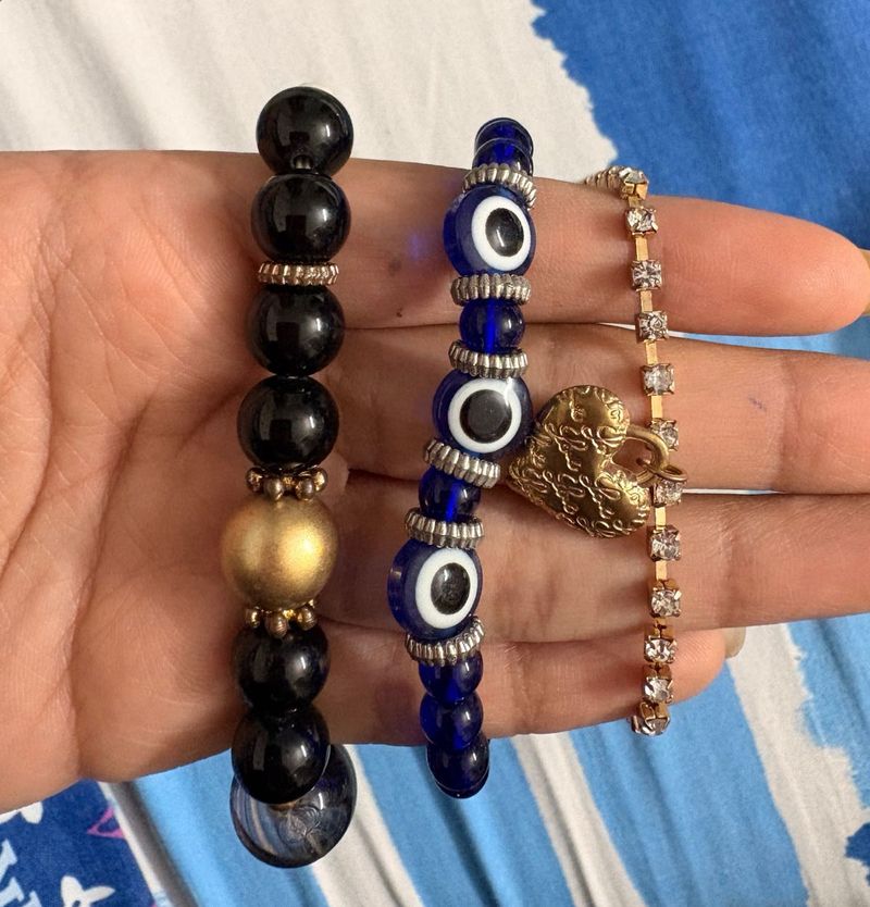 Set of 3 Bracelets - Evil Eye &amp; Charm