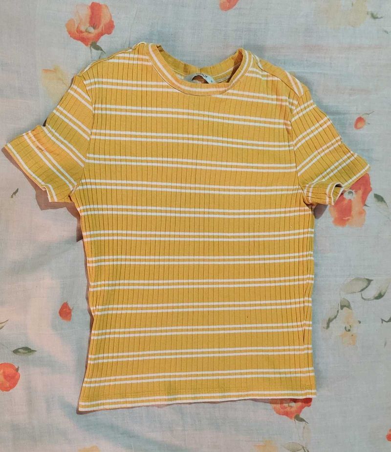 Yellow Striped Ribbed T-Shirt